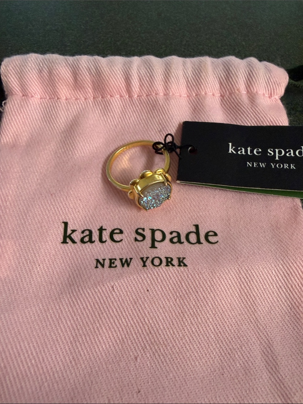 kate spade Gold Tone Pavé Crystal Ring with Pink Pouch - Picture 5 of 5